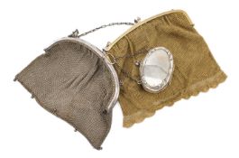 THREE LADY'S EVENING ACCESSORIES, comprising white metal mesh evening bag, gilt metal mesh evening