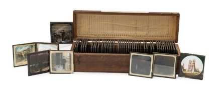 INTERESTING BOXED SET OF PHOTOGRAPHIC COLOURED GLASS POSTIVES, titled on the box 'Street Life or