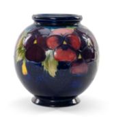 MOORCROFT POTTERY VASE, pansy pattern, spherical form, 15cms h