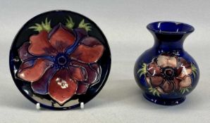MOORCROFT BALUSTER VASE, blue with anemone pattern, impressed marks, 10cms H, and a Moorcroft