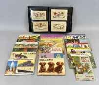 ALBUM CONTAINING GREAT WAR SILK POSTCARDS x 17, with various other antique and vintage postcards,