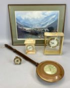 MIXED MANTEL CLOCKS, WARMING PAN THERMOMETER & DAVID WOODFORD LIMITED EDITION (826/1000) PRINT,