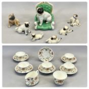 SEVEN PORCELAIN PUG DOGS, Meissen, Royal Copenhagen and others, 13cms H (the tallest) and a Minton