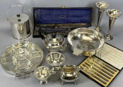 GOOD MIXED QUANTITY OF EPNS WARE to include a circular two-handled large quaich type bowl, 31cms