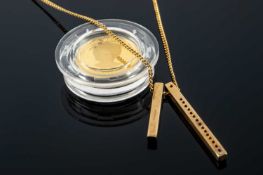 9CT GOLD DIAMOND DOUBLE BAR PENDANT on 9ct gold chain, 2.6gms, together with 1997 Cook Islands 5