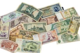 SMALL ALBUM OF ALL WORLD BANK NOTES including Bank of England one pound note ten shilling note,