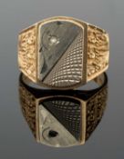 YELLOW METAL RING, engraved, stamped '750', ring size S, 9.7gms Provenance: private collection North