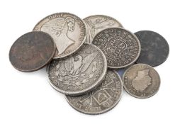 ASSORTED 19TH C. SILVER & COPPER COINS, including 2 Victoria jubilee head double florins, George III