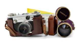 CORFIELD PERIFLEX 2 RANGEFINDER CAMERA, with Lumax 1:3.5 / 45mm lens, Tele-Lumax 3.5 / 135mm in