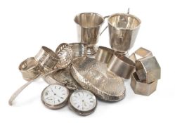 SMALL GROUP SILVERWARE, including George III sifting spoon, London 1786, 8 various napkin rings, 2