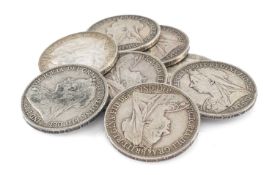 EIGHT VICTORIA OLD HEAD SILVER CROWNS Provenance: private collection Monmouthshire Comments: F-EF