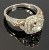 CLOGAU 9CT WELSH GOLD DIAMOND CLUSTER RING 0.25ct central stone, claw mounted to shouldered square