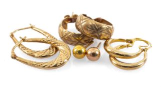 FOUR PAIRS OF 9CT GOLD EARRINGS, of various design, 6.0gms gross Provenance: deceased estate Vale of