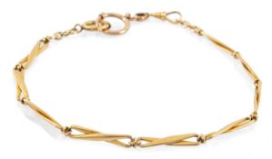 UNMARKED YELLOW METAL FANCY LINK ALBERT, with watch key and extra loop clasp, 33cm long, tot wt.