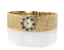 9CT GOLD BEUCHE-GIROD LADIES' WRISTWATCH, the small circular dial having sapphire and diamond