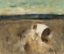 ‡ WILL ROBERTS oil on canvas - entitled, 'Worker in the Field', signed and dated '98, 24.5 x 29cms