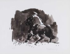 ‡ SIR KYFFIN WILLIAMS RA artist's proof monoprint - Patagonian horseman riding, signed, 37 x 48cms