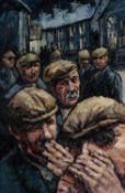 ‡ IFOR PRITCHARD oil on canvas - group of Gentleman in flat-caps outside a public house, signed,