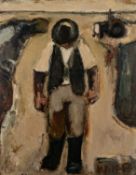 ‡ WILL ROBERTS oil on board - entitled verso 'Old Farmer' and dated 1974, signed, 75 x 59cms