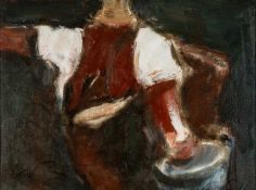 ‡ WILL ROBERTS oil on canvas - entitled verso, 'Man Carrying a Bucket', on Albany Gallery label,