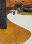 ‡ ROGER CECIL mixed media on card - entitled verso, 'Pit Top', signed in full, 26 x 19cms