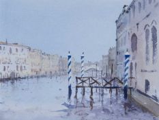 ‡ GARETH THOMAS watercolour - entitled verso, 'Towards the Rialto Bridge', signed in full, 23 x
