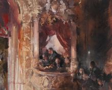 ‡ JOHN MACFARLANE gouache and crayon - entitled verso, 'The Opera Box', signed and dated '20, 20.5 x