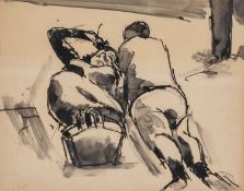 ‡ JOSEF HERMAN OBE RA ink on paper - entitled verso 'Gower Coast' on Albany Gallery label, 19 x