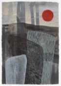 ‡ SALLY JAMES THOMAS linocut and mixed media - entitled verso, 'Night Field Study II' on Martin