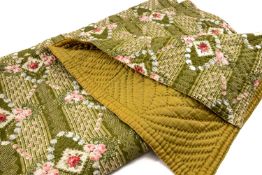 VICTORIAN WELSH QUILT c.1860 Ceredigion, pink roses on green ground, from the village of