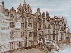 ‡ FRED YATES (1922-2008) oil on board - North Wales Hospital, Denbigh, County Asylum, signed, 49 x