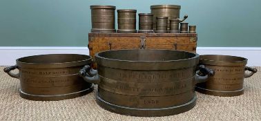 SET BRASS IMPERIAL STANDARD FLUID MEASURES, no. 1267, graduated from 1/4 gill to 1 bushell, all