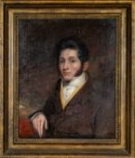 EARLY 19TH ENGLISH CENTURY SCHOOL oil on canvas - portrait of a gentleman, wearing buff frock