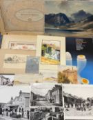 C A HUNT watercolour - lakeside buildings with mountains to background, signed, 43 x 52cms, and a