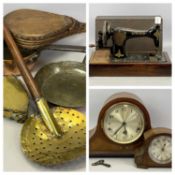 MILK SKIMMER WITH CIRCULAR BRASS PAN & TURNED OAK HANDLE, 19th Century, 54cms long, circular