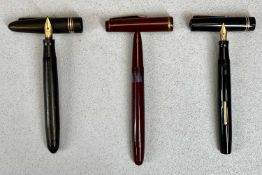MABIE TODD SWAN SELF FILLER FOUNTAIN PEN, 14CT GOLD NIB, and a Swan leverless fountain pen in black,