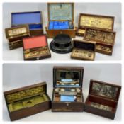 VICTORIAN ROSEWOOD TRINKET BOX, fitted interior with glass bottles and lift out tray, drawer to