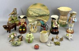 MIXED POTTERY & PORCELAIN ORNAMENTAL WARE, to include a Belleek shamrock decorated jug, 11cms H, 2 x