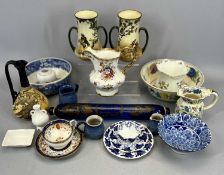 PAIR OF ROYAL DOULTON TWO-HANDLED VASES, English old scenes, 'The Gleaners', 16cms H, a Hammersley