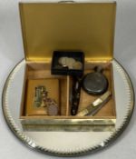 MIXED COLLECTABLES GROUP to include a metal backed cut glass mirror display stand on three ball