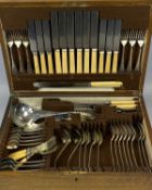 PRESENTATION OAK CASED PART & HARLEQUIN SET OF CUTLERY, the presentation plaque dated July 22nd 1925