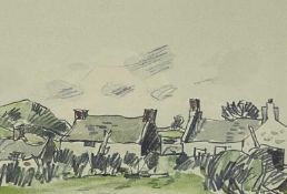‡ SIR KYFFIN WILLIAMS RA print - titled 'Llanddona', folded card format depicting Welsh cottages,