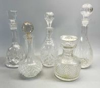 MALLET SHAPED CUT GLASS DECANTER WITH STOPPER, 30.5cms H, squat circular cut glass decanter with