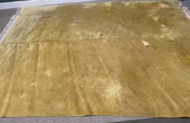 LARGE YELLOW GROUND FLORAL EMBOSSED CARPET with tasselled ends, 380 x 280cms, requires cleaning