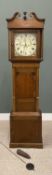W J DAVIES HARLECH ANTIQUE OAK LONGCASE CLOCK circa 1850, 14-inch square bird and shell painted dial