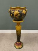 BRETBY VICTORIAN POTTERY JARDINIERE ON AN UNMARKED SIMILAR STYLE POTTERY STAND, both having