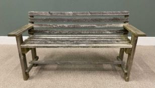 SLATTED TEAK GARDEN BENCH, 71cms H, 133cms W, 54cms D Provenance: deceased estate Denbighshire