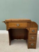 VINTAGE MAHOGANY SEWING MACHINE WORKSTATION, having a foldover top and drop down front central