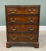 NEATLY PROPORTIONED VICTORIAN MAHOGANY CHEST OF FOUR PINE LINED DRAWERS, having cockbeaded edging