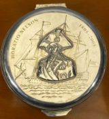 HORATIO NELSON COMMEMORATIVE SILVER CIRCULAR LIDDED BOX, London 2005, maker Richard Jarvis, 3cms